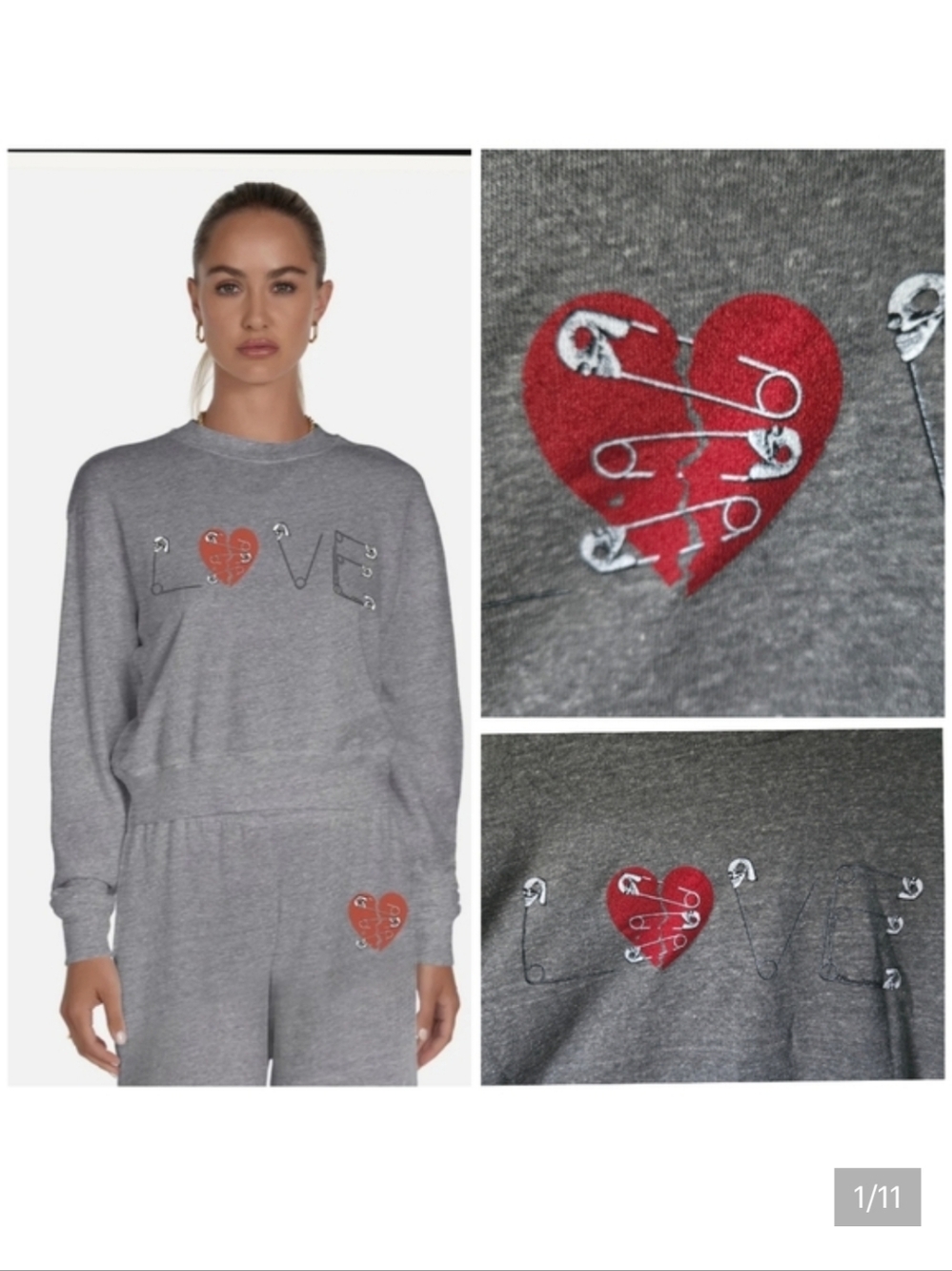 Lauren Moshi Spalding Safety Pin Heart sweatshirt